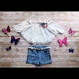 Flounce Blouse w/ Beaded Shorts